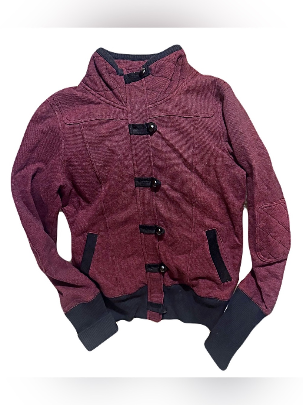 tWik exclusivity simons Simons Maroon Toggle-Front Jacket with Black Trim